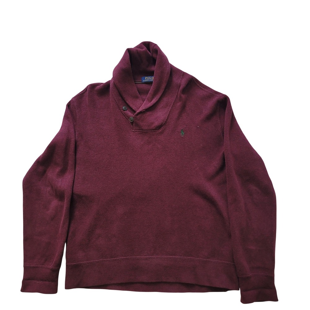 Polo Ralph Lauren Mens Shawl Collar Cotton Sweater‎ Burgundy Maroon M Pony Logo
